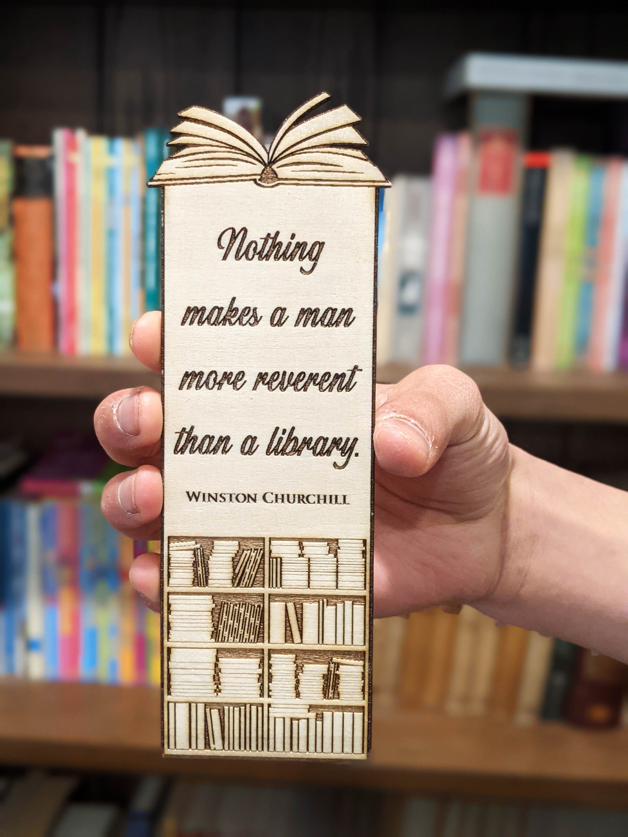 Winston Churchill Library Quote Wooden Bookmark